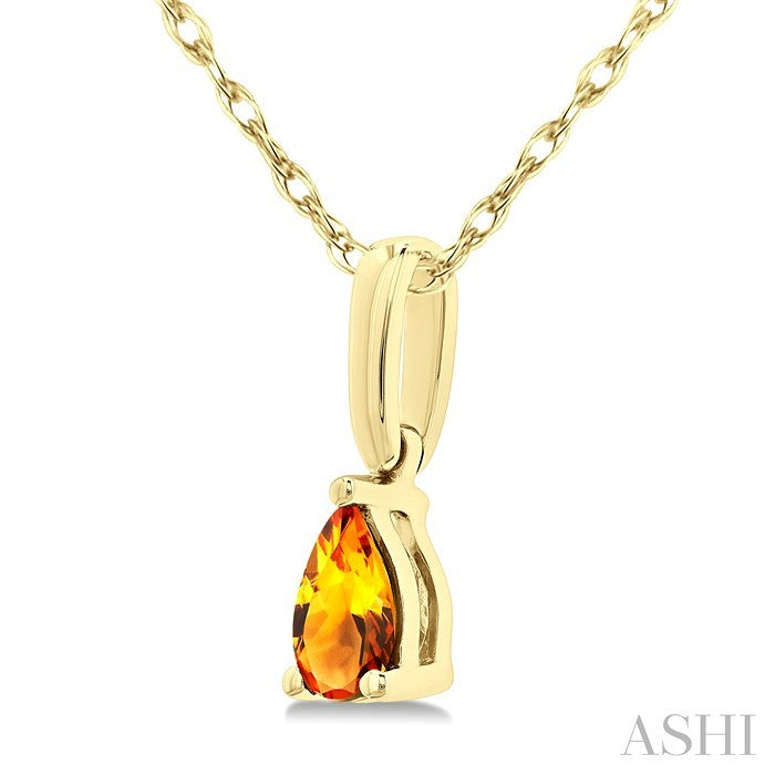 5X3 MM Pear Shape Citrine Semi-Precious Solitaire Pendant With Chain in 10K Yellow Gold