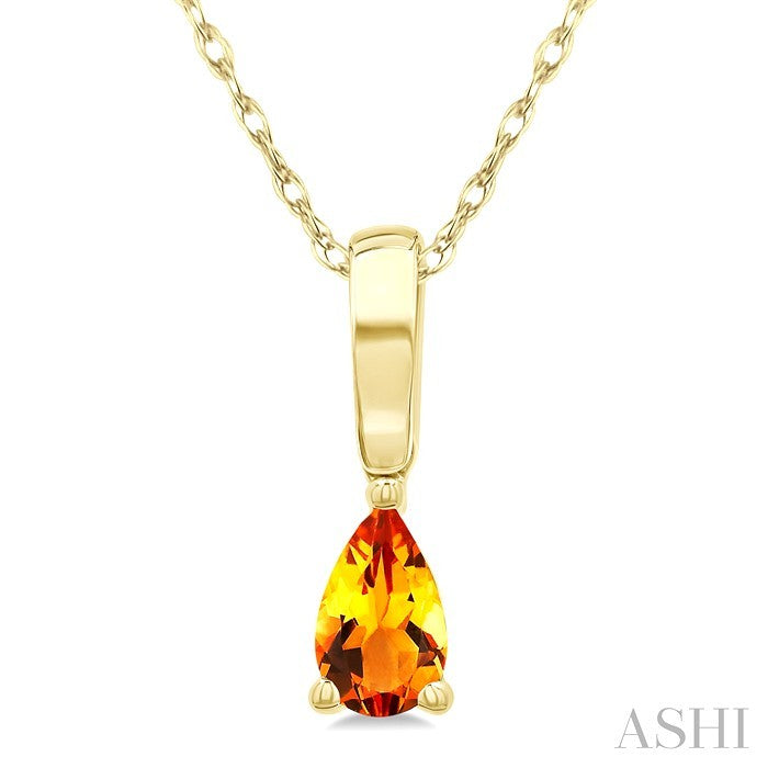 5X3 MM Pear Shape Citrine Semi-Precious Solitaire Pendant With Chain in 10K Yellow Gold
