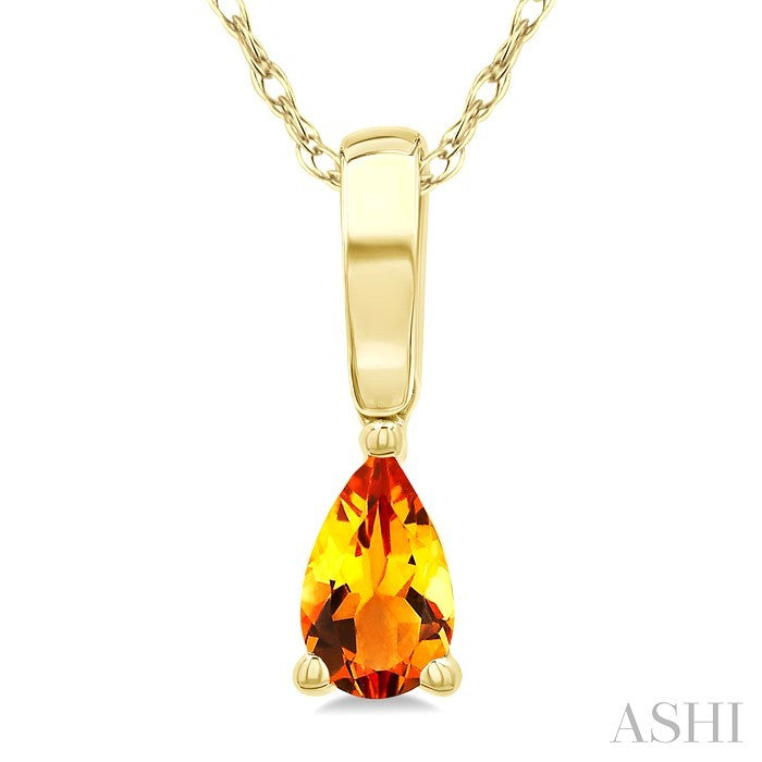 5X3 MM Pear Shape Citrine Semi-Precious Solitaire Pendant With Chain in 10K Yellow Gold