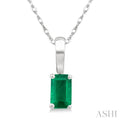 5X3 MM Octagon Shape Emerald Precious Solitaire Pendant With Chain in 10K White Gold