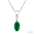 5X3 MM Oval Shape Emerald Precious Solitaire Pendant With Chain in 10K White Gold