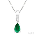 5X3 MM Pear Shape Emerald Precious Solitaire Pendant With Chain in 10K White Gold