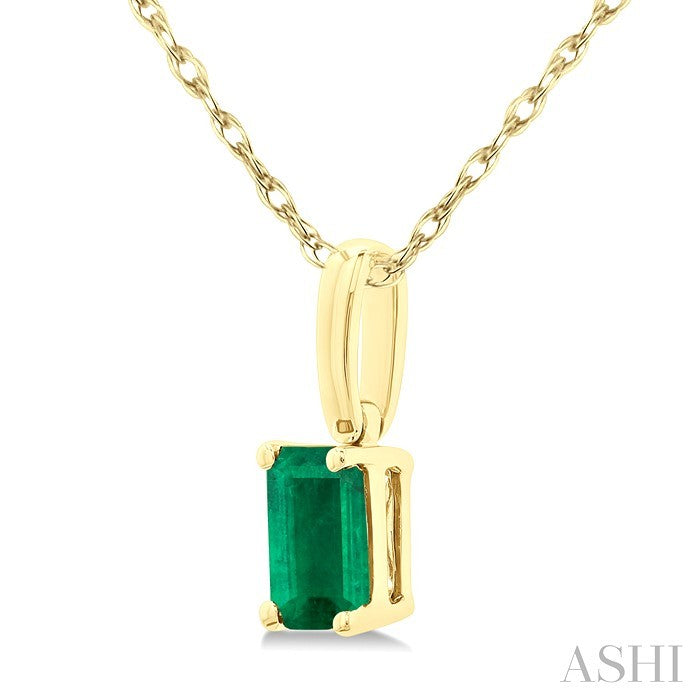 5X3 MM Octagon Shape Emerald Precious Solitaire Pendant With Chain in 10K Yellow Gold
