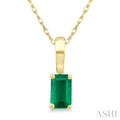 5X3 MM Octagon Shape Emerald Precious Solitaire Pendant With Chain in 10K Yellow Gold