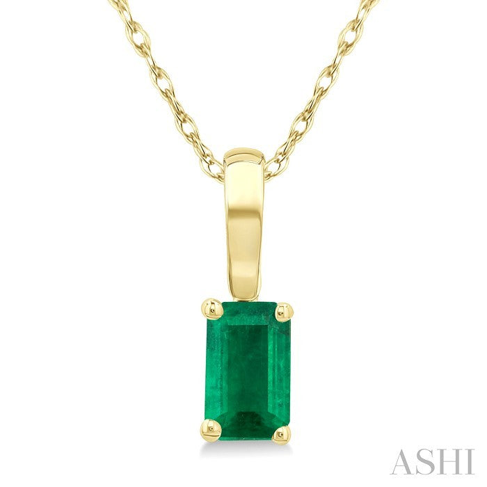 5X3 MM Octagon Shape Emerald Precious Solitaire Pendant With Chain in 10K Yellow Gold