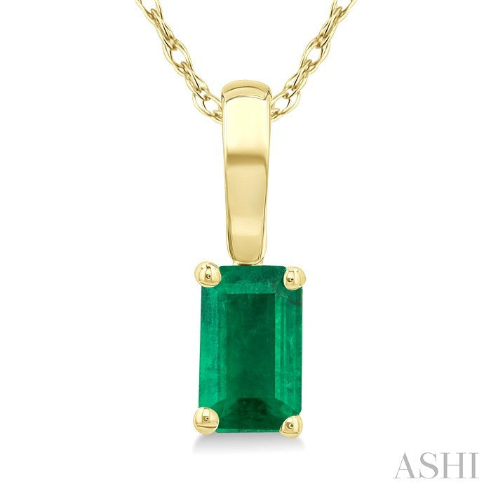 5X3 MM Octagon Shape Emerald Precious Solitaire Pendant With Chain in 10K Yellow Gold