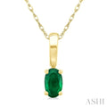 5X3 MM Oval Shape Emerald Precious Solitaire Pendant With Chain in 10K Yellow Gold