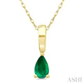 5X3 MM Pear Shape Emerald Precious Solitaire Pendant With Chain in 10K Yellow Gold