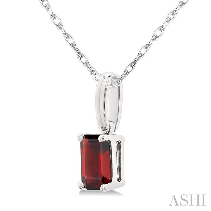 5X3 MM Octagon Shape Garnet Semi-Precious Solitaire Pendant With Chain in 10K White Gold