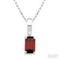 5X3 MM Octagon Shape Garnet Semi-Precious Solitaire Pendant With Chain in 10K White Gold