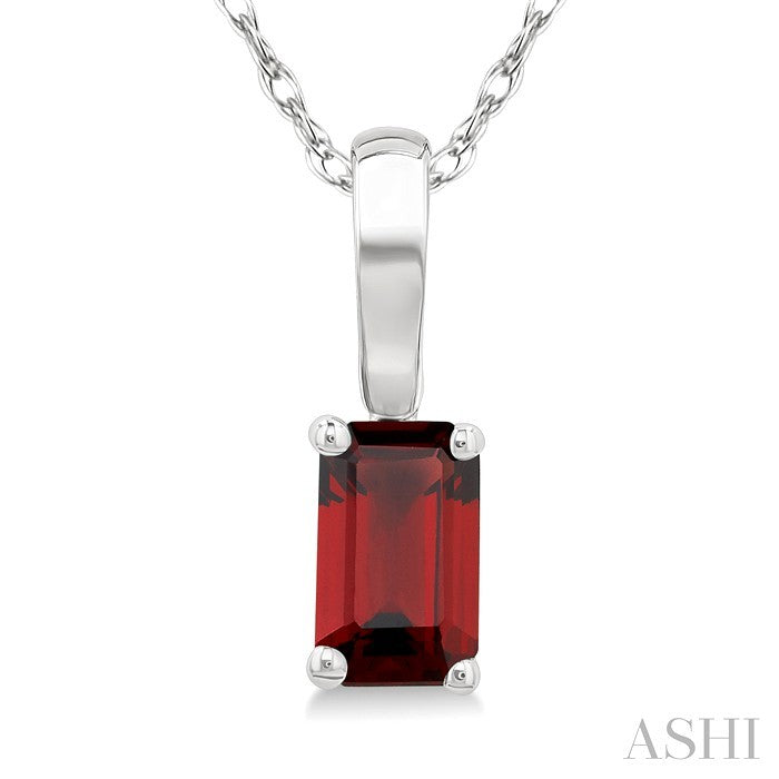 5X3 MM Octagon Shape Garnet Semi-Precious Solitaire Pendant With Chain in 10K White Gold