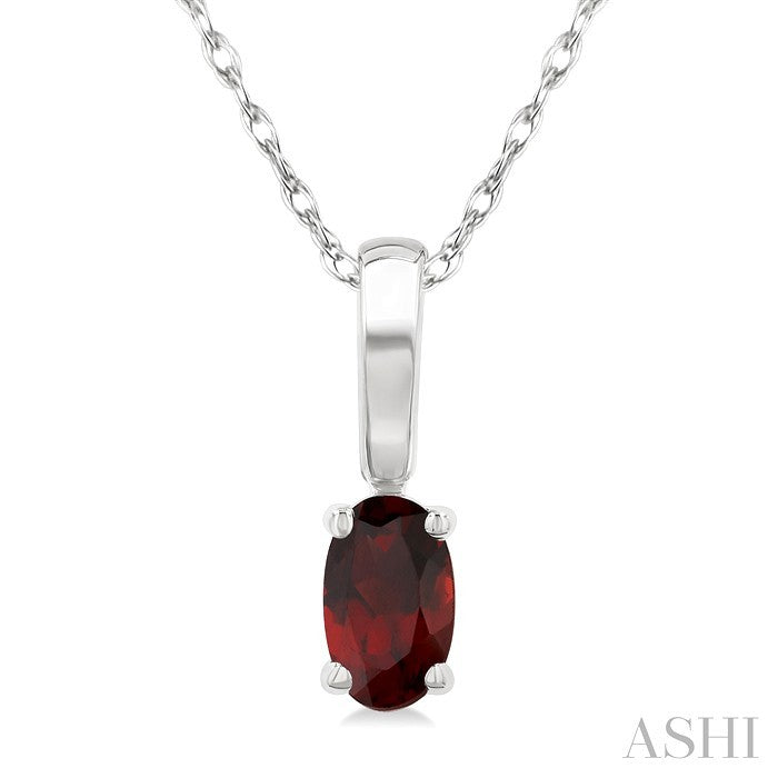 5X3 MM Oval Shape Garnet Semi-Precious Solitaire Pendant With Chain in 10K White Gold