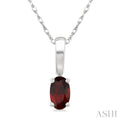 5X3 MM Oval Shape Garnet Semi-Precious Solitaire Pendant With Chain in 10K White Gold