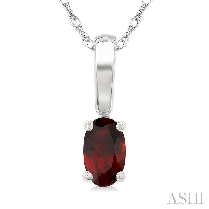 5X3 MM Oval Shape Garnet Semi-Precious Solitaire Pendant With Chain in 10K White Gold