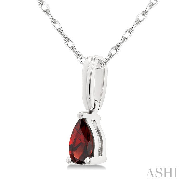 5X3 MM Pear Shape Garnet Semi-Precious Solitaire Pendant With Chain in 10K White Gold