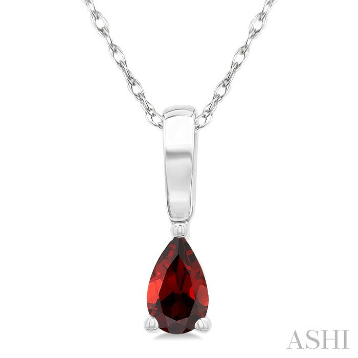 5X3 MM Pear Shape Garnet Semi-Precious Solitaire Pendant With Chain in 10K White Gold