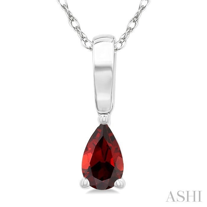 5X3 MM Pear Shape Garnet Semi-Precious Solitaire Pendant With Chain in 10K White Gold
