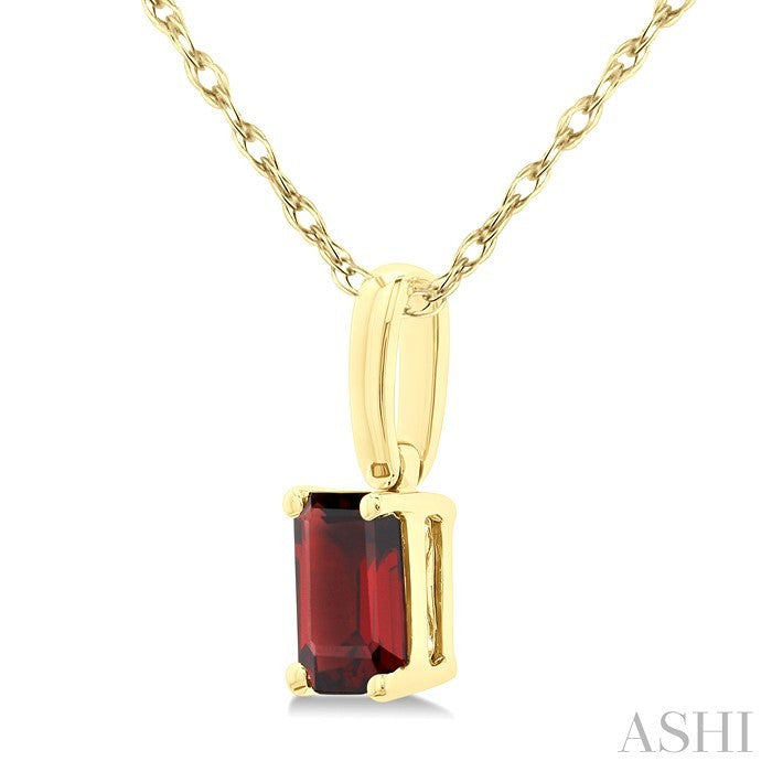 5X3 MM Octagon Shape Garnet Semi-Precious Solitaire Pendant With Chain in 10K Yellow Gold
