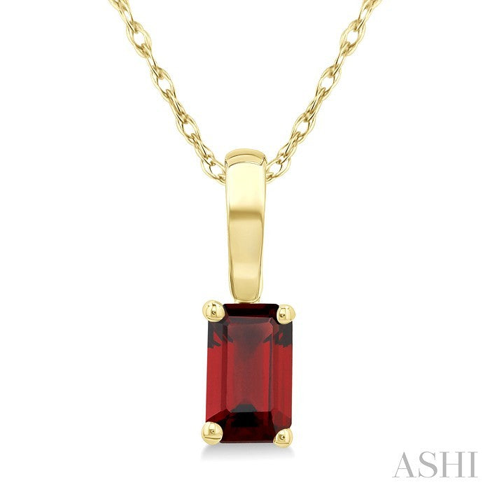 5X3 MM Octagon Shape Garnet Semi-Precious Solitaire Pendant With Chain in 10K Yellow Gold