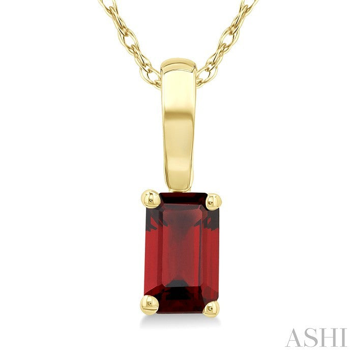 5X3 MM Octagon Shape Garnet Semi-Precious Solitaire Pendant With Chain in 10K Yellow Gold