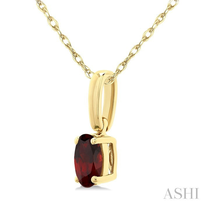 5X3 MM Oval Shape Garnet Semi-Precious Solitaire Pendant With Chain in 10K Yellow Gold