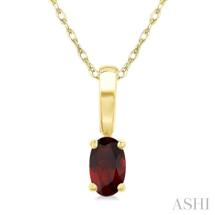 5X3 MM Oval Shape Garnet Semi-Precious Solitaire Pendant With Chain in 10K Yellow Gold