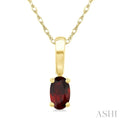 5X3 MM Oval Shape Garnet Semi-Precious Solitaire Pendant With Chain in 10K Yellow Gold