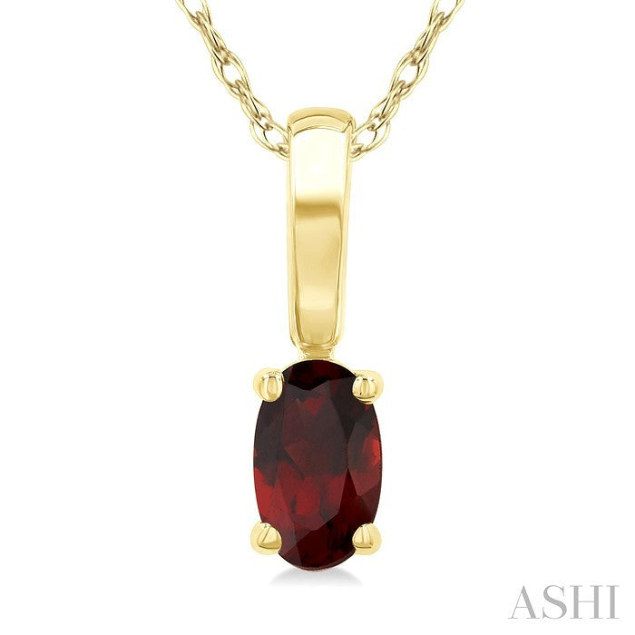 5X3 MM Oval Shape Garnet Semi-Precious Solitaire Pendant With Chain in 10K Yellow Gold