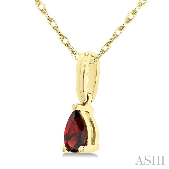 5X3 MM Pear Shape Garnet Semi-Precious Solitaire Pendant With Chain in 10K Yellow Gold