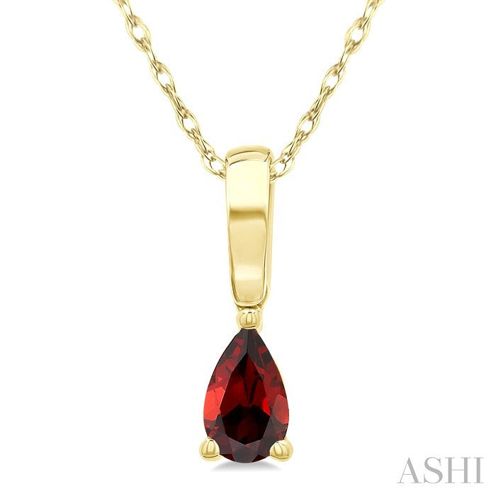 5X3 MM Pear Shape Garnet Semi-Precious Solitaire Pendant With Chain in 10K Yellow Gold