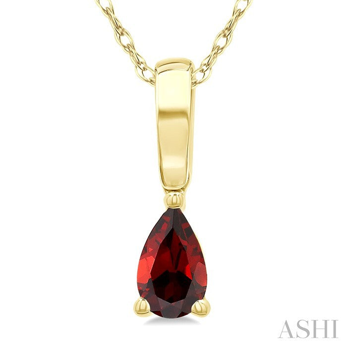 5X3 MM Pear Shape Garnet Semi-Precious Solitaire Pendant With Chain in 10K Yellow Gold