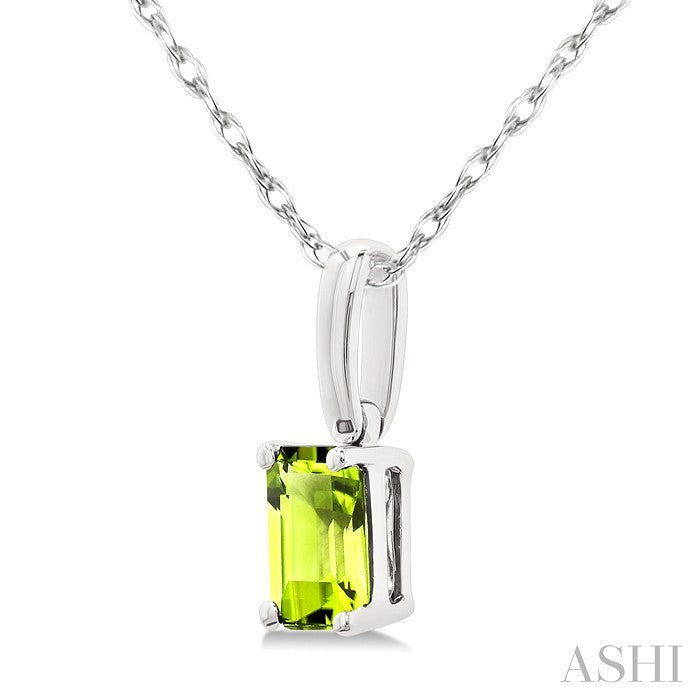 5X3 MM Octagon Shape Peridot Semi-Precious Solitaire Pendant With Chain in 10K White Gold