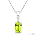 5X3 MM Octagon Shape Peridot Semi-Precious Solitaire Pendant With Chain in 10K White Gold