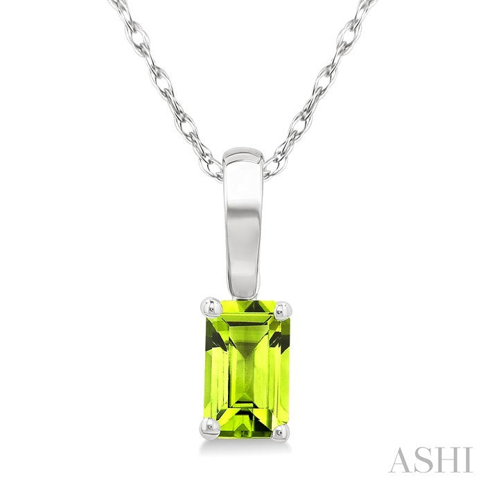 5X3 MM Octagon Shape Peridot Semi-Precious Solitaire Pendant With Chain in 10K White Gold