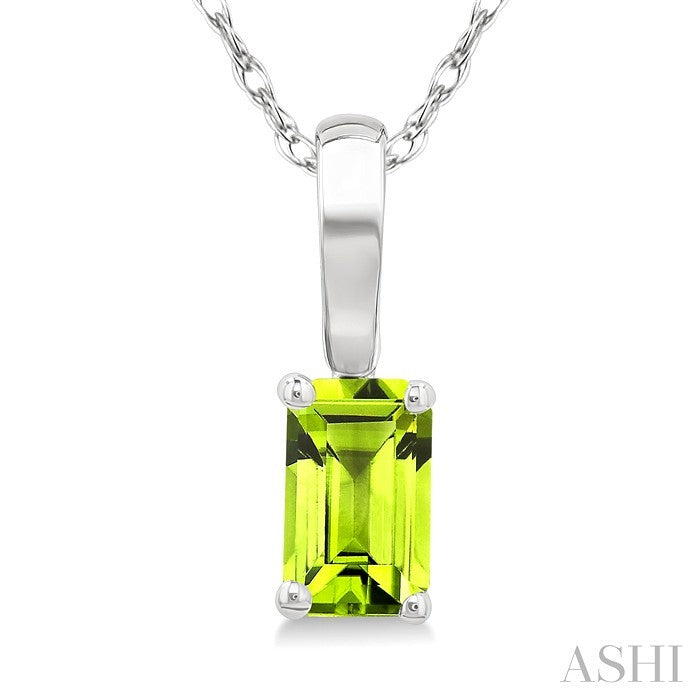 5X3 MM Octagon Shape Peridot Semi-Precious Solitaire Pendant With Chain in 10K White Gold