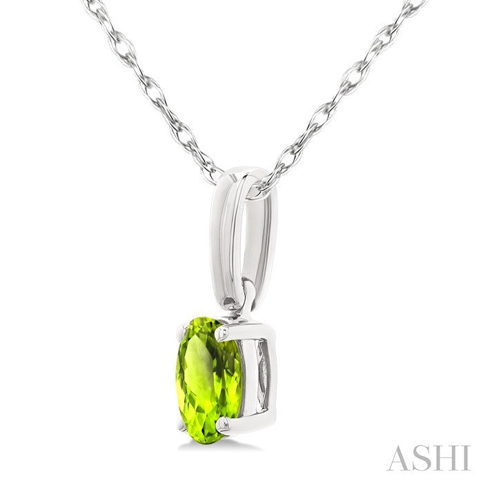 5X3 MM Oval Shape Peridot Semi-Precious Solitaire Pendant With Chain in 10K White Gold