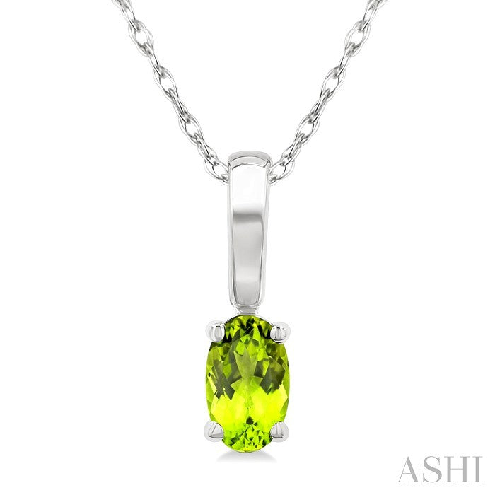 5X3 MM Oval Shape Peridot Semi-Precious Solitaire Pendant With Chain in 10K White Gold
