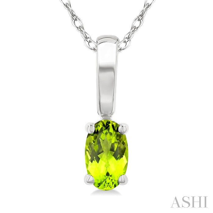 5X3 MM Oval Shape Peridot Semi-Precious Solitaire Pendant With Chain in 10K White Gold