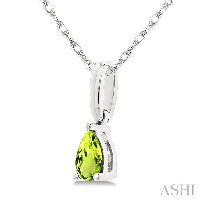 5X3 MM Pear Shape Peridot Semi-Precious Solitaire Pendant With Chain in 10K White Gold