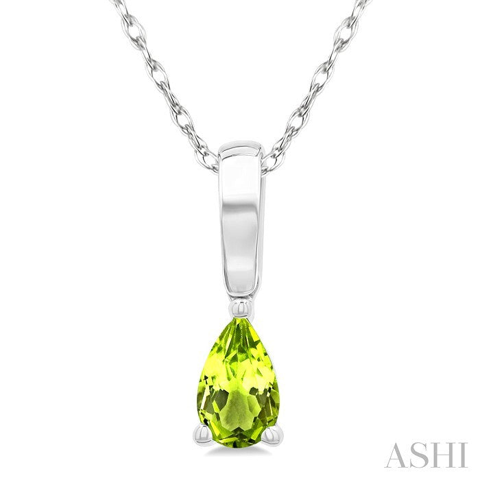 5X3 MM Pear Shape Peridot Semi-Precious Solitaire Pendant With Chain in 10K White Gold