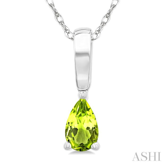 5X3 MM Pear Shape Peridot Semi-Precious Solitaire Pendant With Chain in 10K White Gold