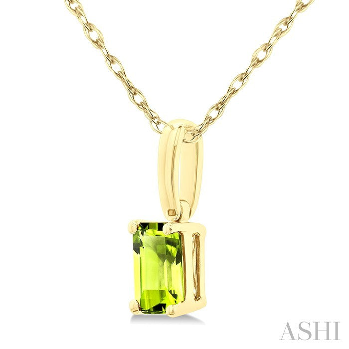 5X3 MM Octagon Shape Peridot Semi-Precious Solitaire Pendant With Chain in 10K Yellow Gold