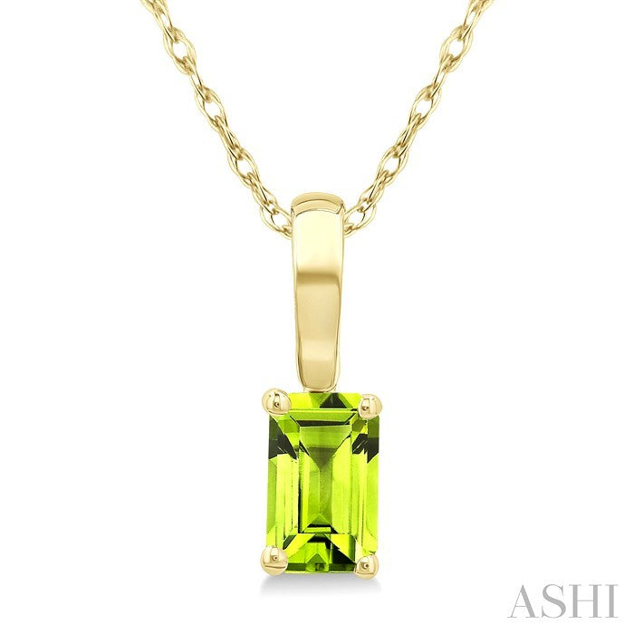 5X3 MM Octagon Shape Peridot Semi-Precious Solitaire Pendant With Chain in 10K Yellow Gold
