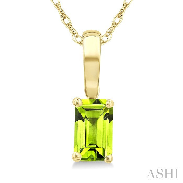 5X3 MM Octagon Shape Peridot Semi-Precious Solitaire Pendant With Chain in 10K Yellow Gold