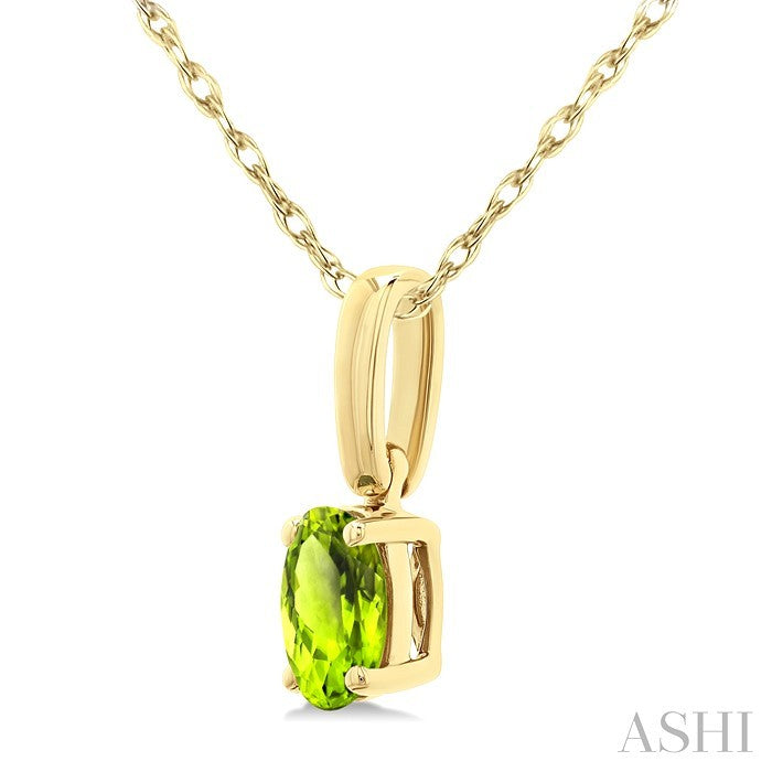 5X3 MM Oval Shape Peridot Semi-Precious Solitaire Pendant With Chain in 10K Yellow Gold