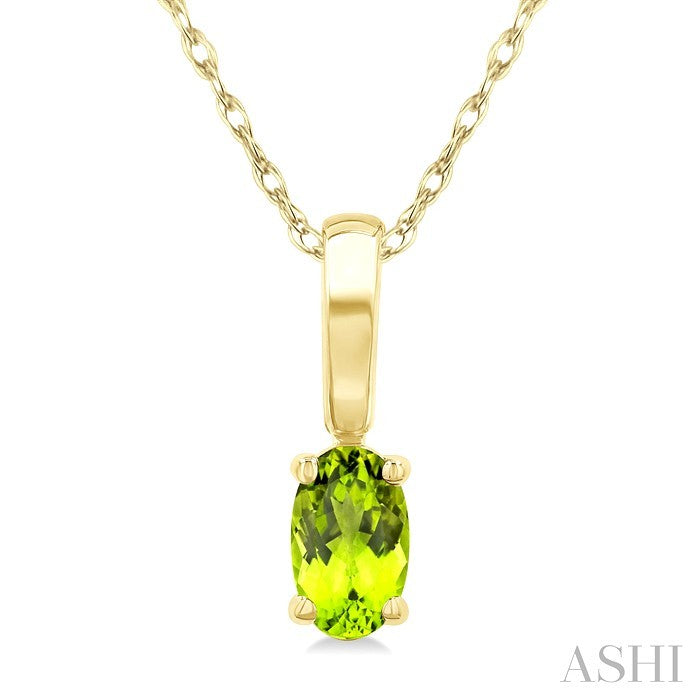 5X3 MM Oval Shape Peridot Semi-Precious Solitaire Pendant With Chain in 10K Yellow Gold