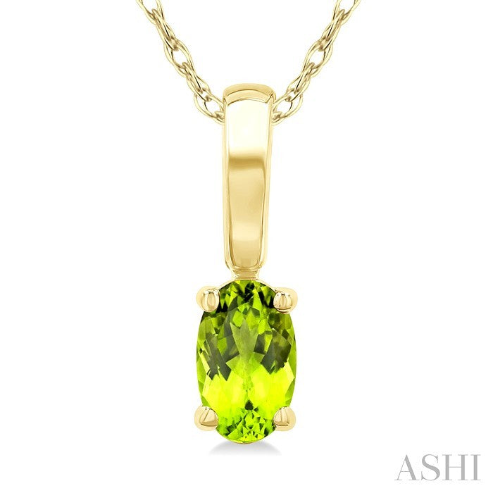 5X3 MM Oval Shape Peridot Semi-Precious Solitaire Pendant With Chain in 10K Yellow Gold