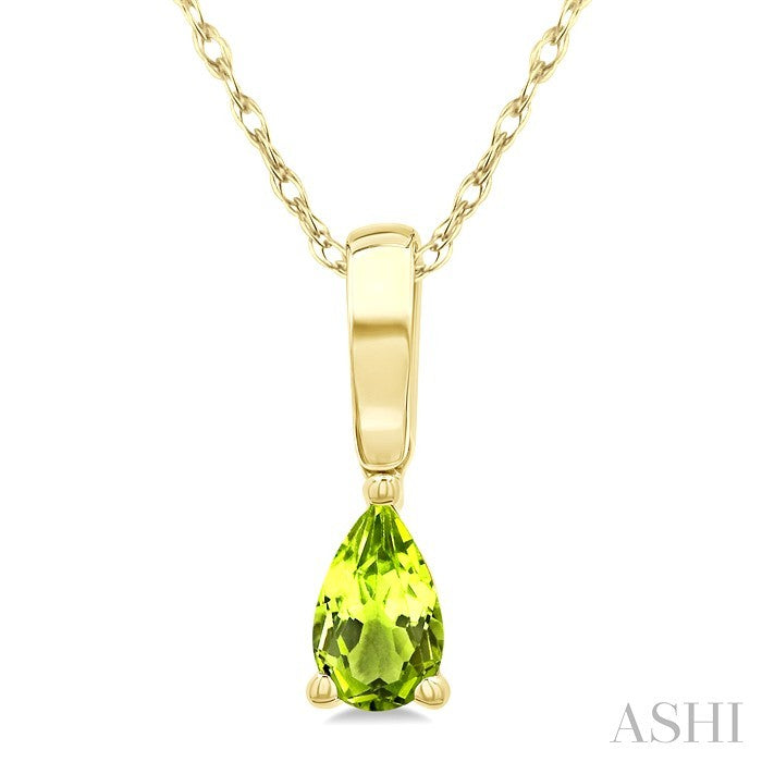 5X3 MM Pear Shape Peridot Semi-Precious Solitaire Pendant With Chain in 10K Yellow Gold