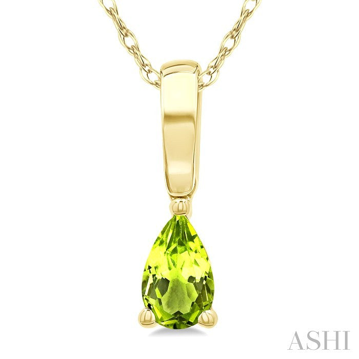 5X3 MM Pear Shape Peridot Semi-Precious Solitaire Pendant With Chain in 10K Yellow Gold