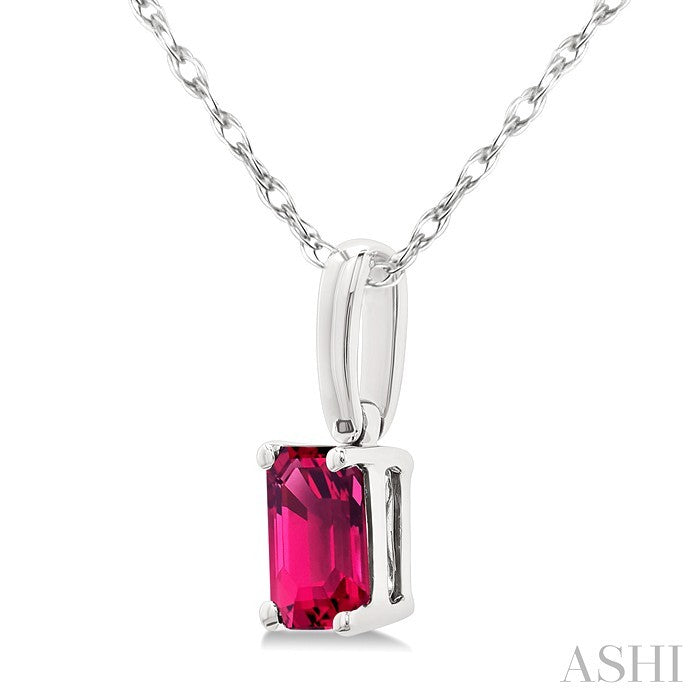 5X3 MM Octagon Shape Pink Tourmaline Semi-Precious Solitaire Pendant With Chain in 10K White Gold